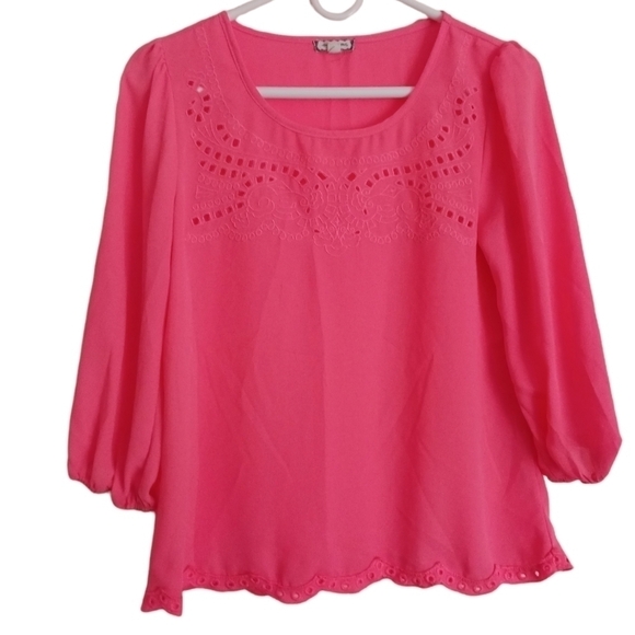 Eyeshadow Cutout 3/4 Length Sleeve Blouse - Picture 1 of 7